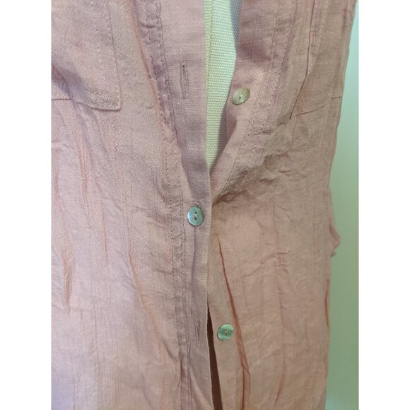 Womens Blush Pink Tunic Button Up V-Neck Top Lagenlook Pastel Boho Coastal Sz L - Picture 3 of 7